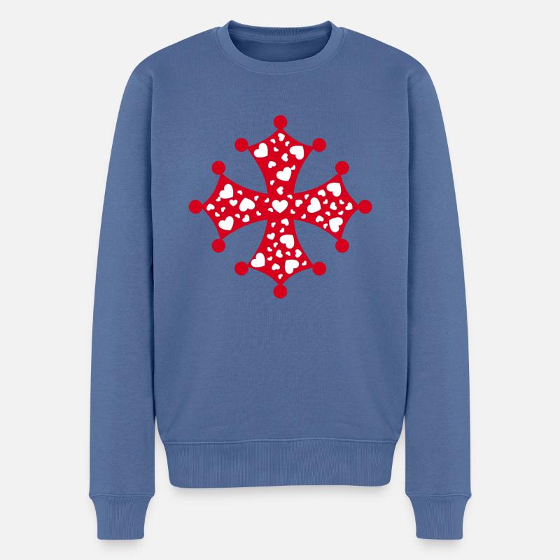 Okzitanisches Herzkreuz - Männer Premium Bio Pullover - Taubenblau