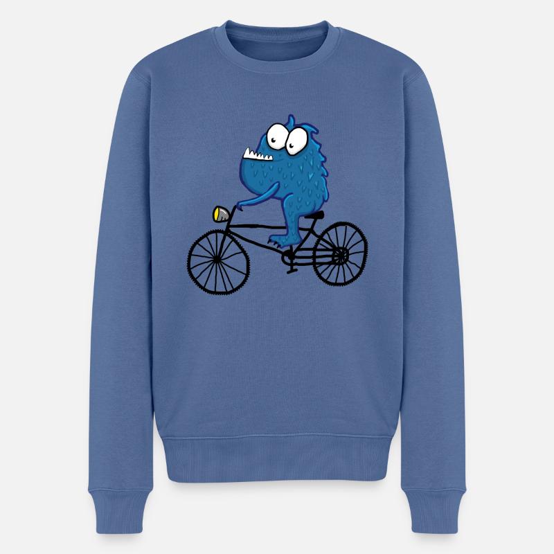 Monster mit Fahrrad - Männer Premium Bio Pullover - Taubenblau