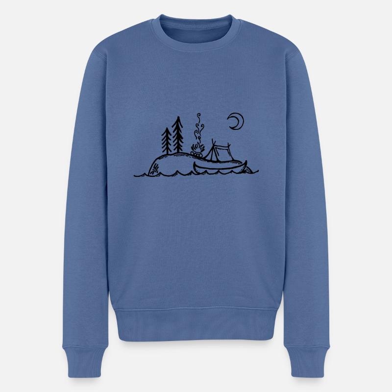 Insel, Lagerfeuer, Camping & Kanu - Männer Premium Bio Pullover - Taubenblau