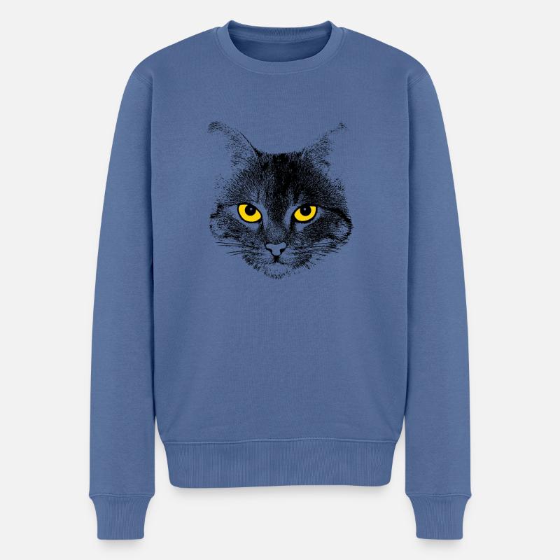Katzengesicht - Männer Premium Bio Pullover - Taubenblau