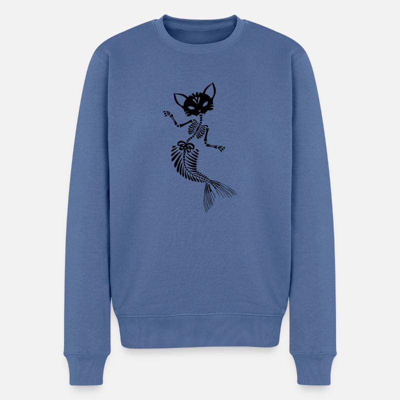 Meerjungfrau Katzen Skelett - Männer Premium Bio Pullover - Taubenblau