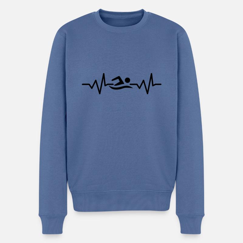 Schwimm-T-Shirt. Herzfrequenz, Geschenkidee - Männer Premium Bio Pullover - Taubenblau