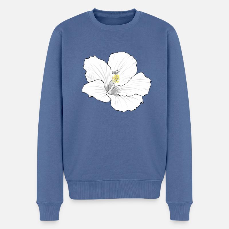 Hibiscus blanc - Pull Premium bio Homme - bleu pigeon