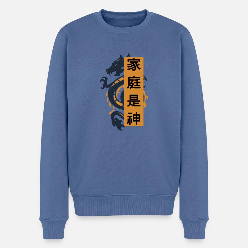 Caractères chinois avec des dragons - Pull Premium bio Homme - bleu pigeon