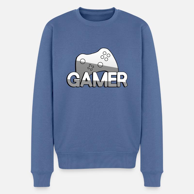 GAMER + Controller - Gaming - Männer Premium Bio Pullover - Taubenblau