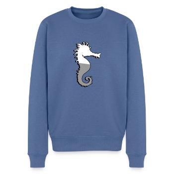 Hippocampe - Illustration - Pull Premium bio Homme - bleu pigeon - Devant - Nico (187cm)