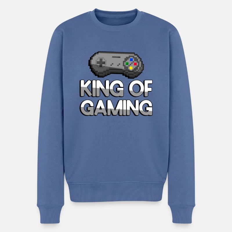 KING OF GAMING + SNES Controller - Gaming - Männer Premium Bio Pullover - Taubenblau