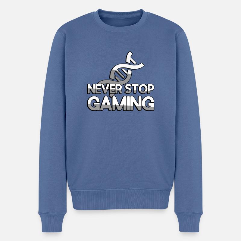 NEVER STOP GAMING + DNA - Gaming - Männer Premium Bio Pullover - Taubenblau