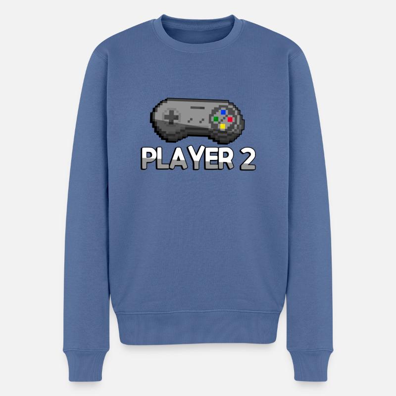PLAYER 2 + Contrôleur SNES - Jeux - Pull Premium bio Homme - bleu pigeon