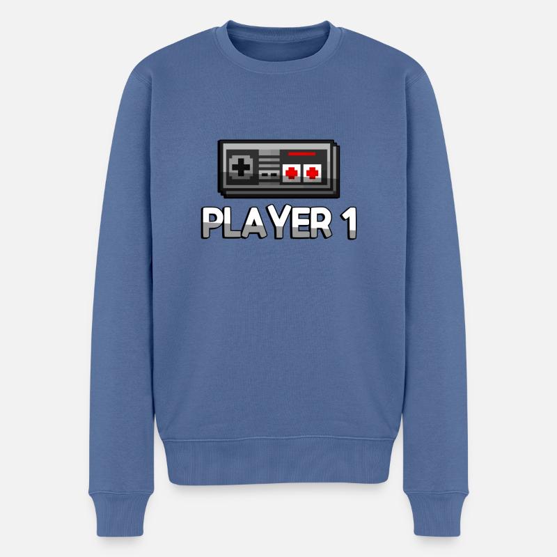 PLAYER 1 + NES Controller - Gaming - Männer Premium Bio Pullover - Taubenblau