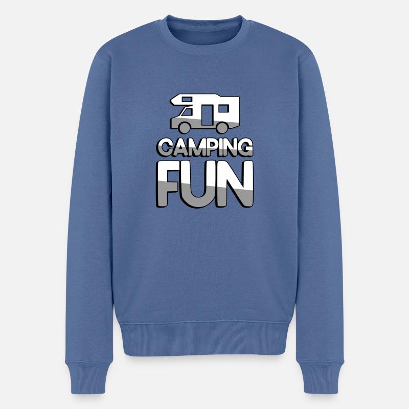 CAMPING FUN + Caravane - Camping - Pull Premium bio Homme - bleu pigeon