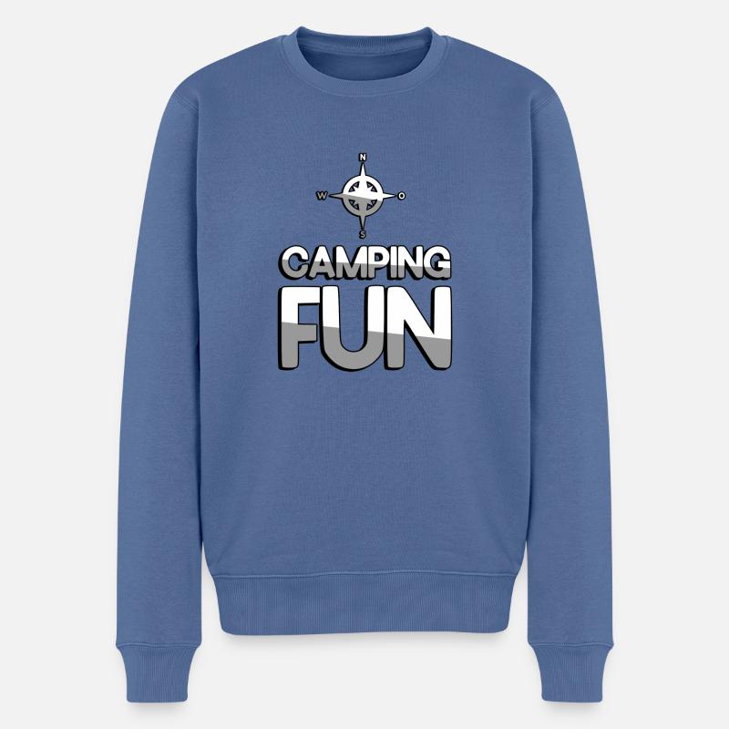 CAMPING FUN + Kompass - Camping - Männer Premium Bio Pullover - Taubenblau