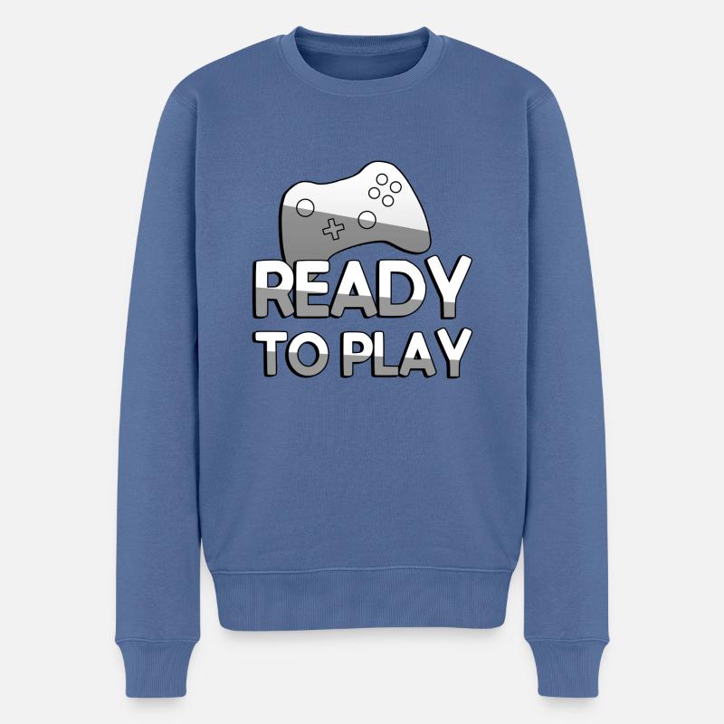 READY TO PLAY + Controller - Gaming - Männer Premium Bio Pullover - Taubenblau