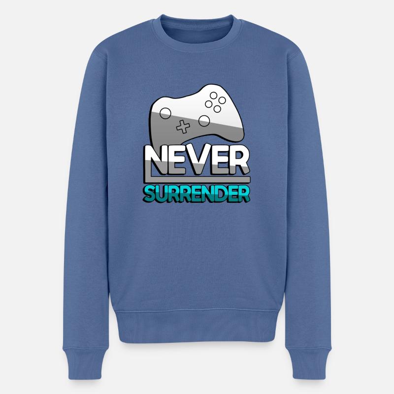 NEVER SURRENDER (Turquoise) + Contrôleur - Jeux - Pull Premium bio Homme - bleu pigeon