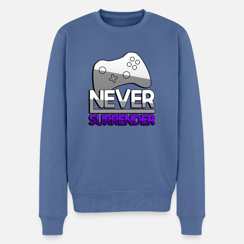 NEVER SURRENDER (Lila) + Controller - Gaming - Männer Premium Bio Pullover - Taubenblau