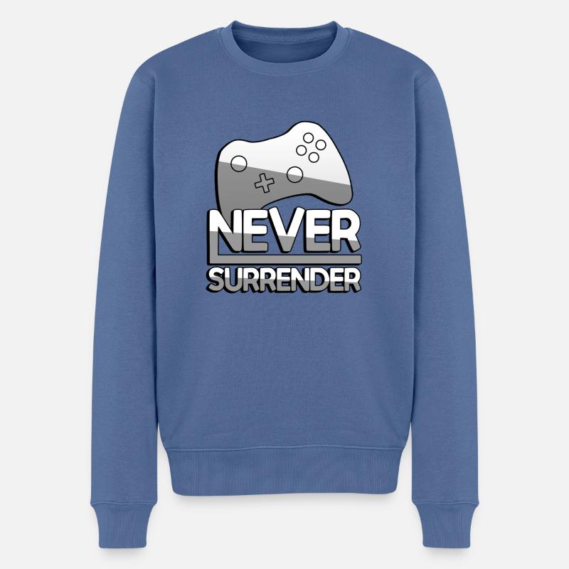 NEVER SURRENDER (Blanc) + Contrôleur - Jeux - Pull Premium bio Homme - bleu pigeon
