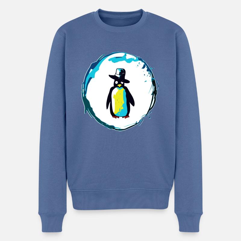 Pinguin mit Hut - Männer Premium Bio Pullover - Taubenblau