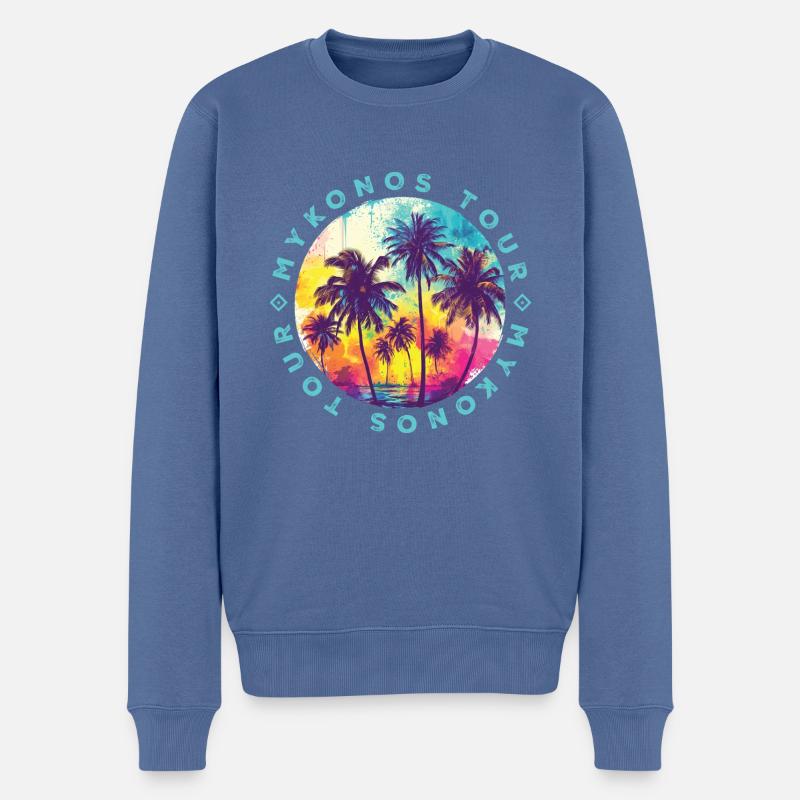 Visite de Mykonos Palmiers - Pull Premium bio Homme - bleu pigeon