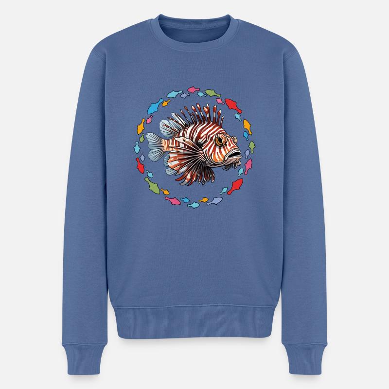Poisson-lion Poisson corail dans le cercle de poissons - Pull Premium bio Homme - bleu pigeon