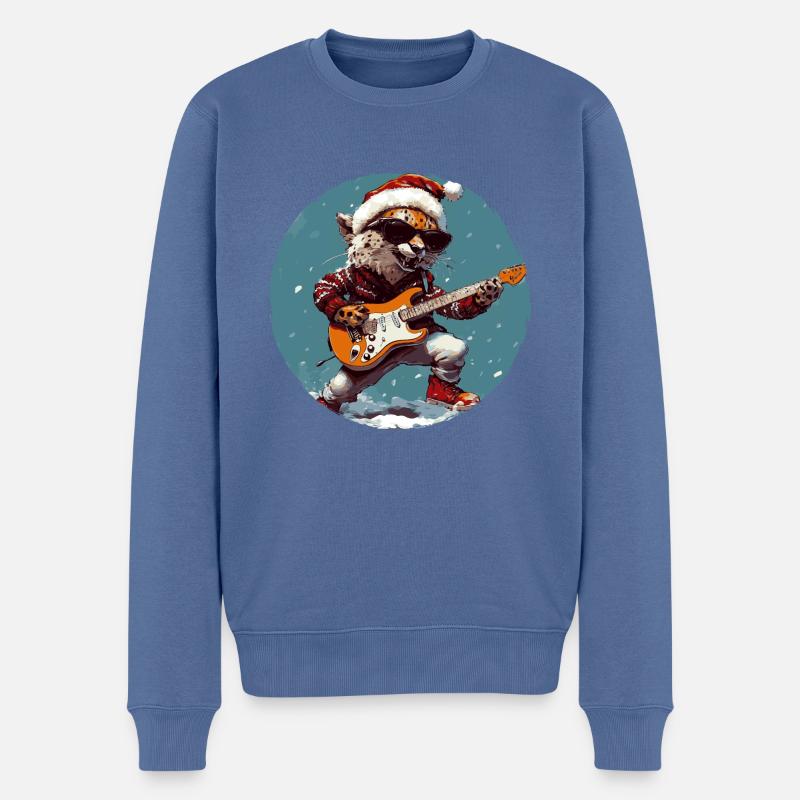 Guitare Rocker de Noël guépard - Pull Premium bio Homme - bleu pigeon