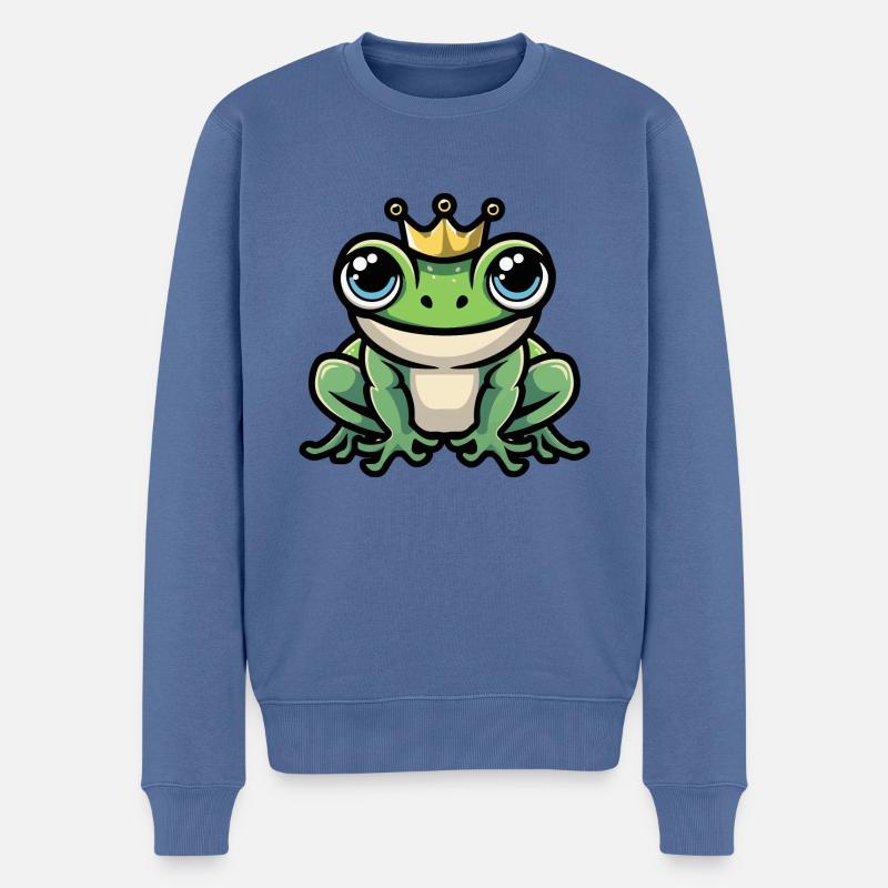 Frosch Krone - Männer Premium Bio Pullover - Taubenblau