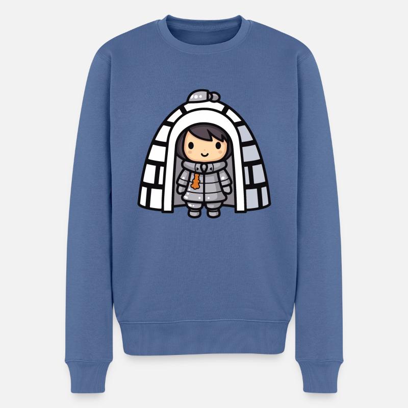 Winter Eskimo Iglu Comic - Männer Premium Bio Pullover - Taubenblau