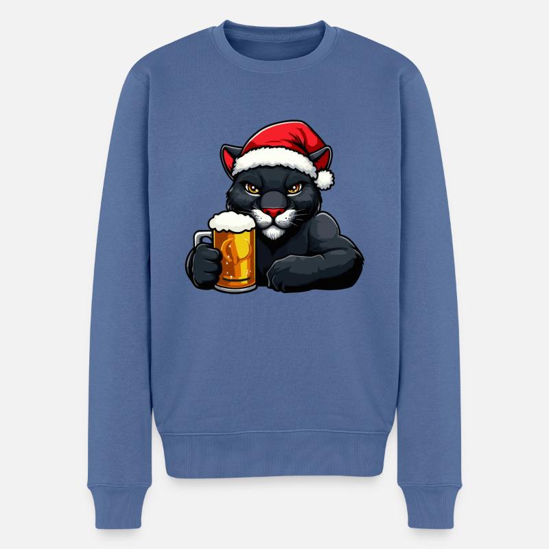 Panthère Noël Bière Drôle - Pull Premium bio Homme - bleu pigeon