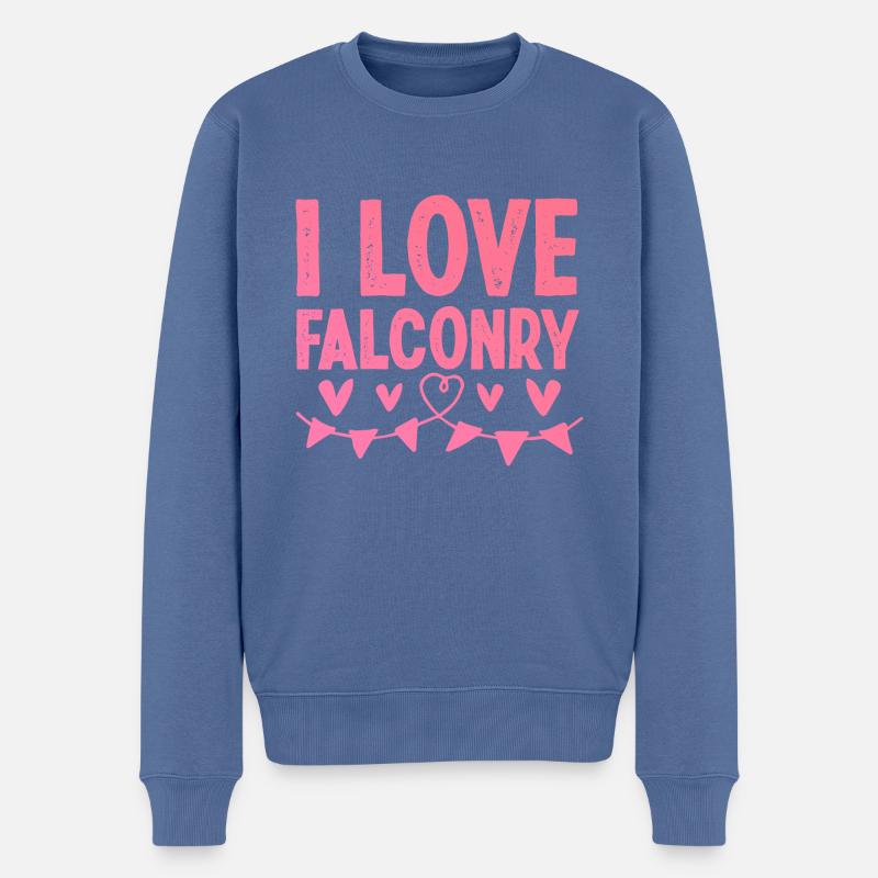 Ich liebe Falknerei - Männer Premium Bio Pullover - Taubenblau