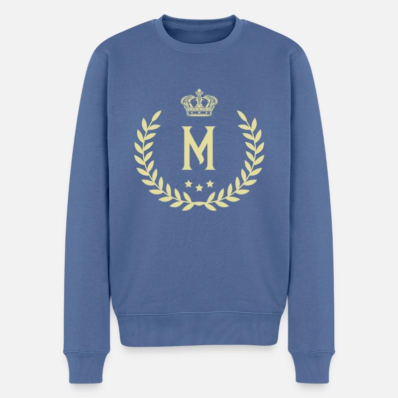 M Lettre Couronne - Pull Premium bio Homme - bleu pigeon