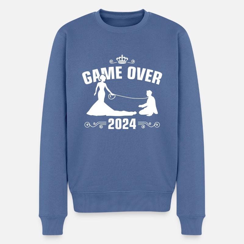 Game Over 2024 Hochzeit - Männer Premium Bio Pullover - Taubenblau