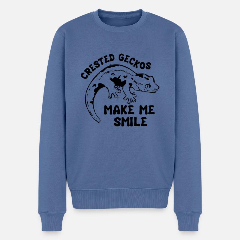 Ironischer Spruch „Crested Geckos“ - Männer Premium Bio Pullover - Taubenblau