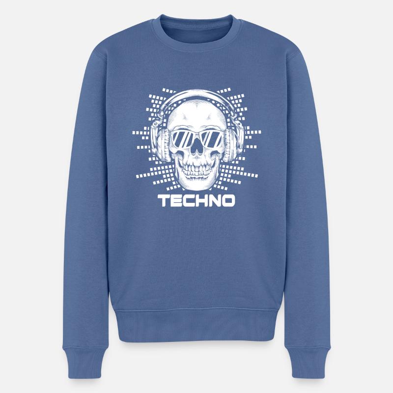 Techno Musik Minimal Schädel Brille - Männer Premium Bio Pullover - Taubenblau