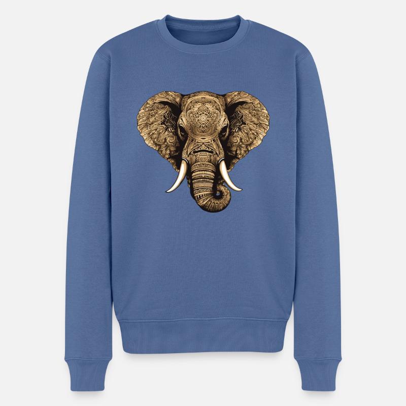 Elefant Portrait - Männer Premium Bio Pullover - Taubenblau
