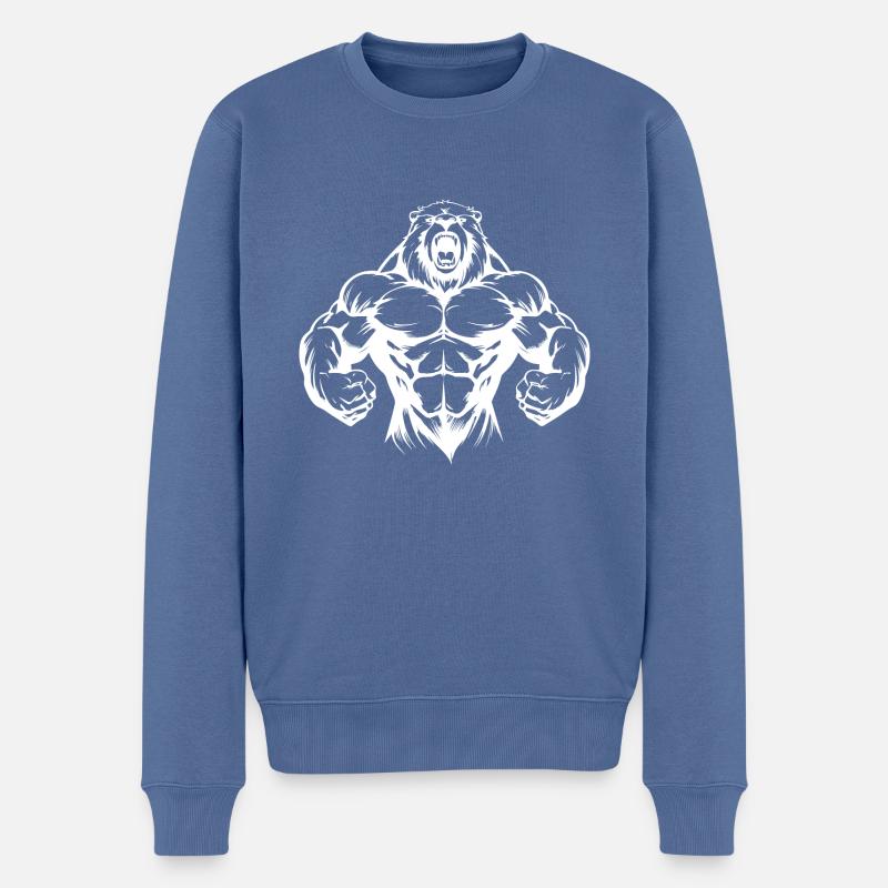Musculation Bear Grizzly Muscles - Pull Premium bio Homme - bleu pigeon