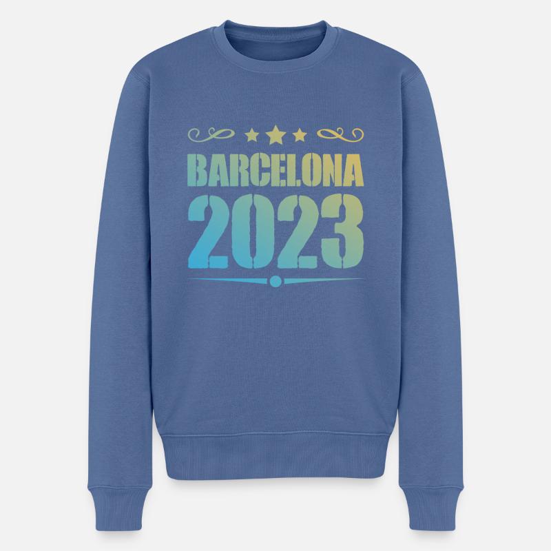 Barcelone 2023 - Pull Premium bio Homme - bleu pigeon
