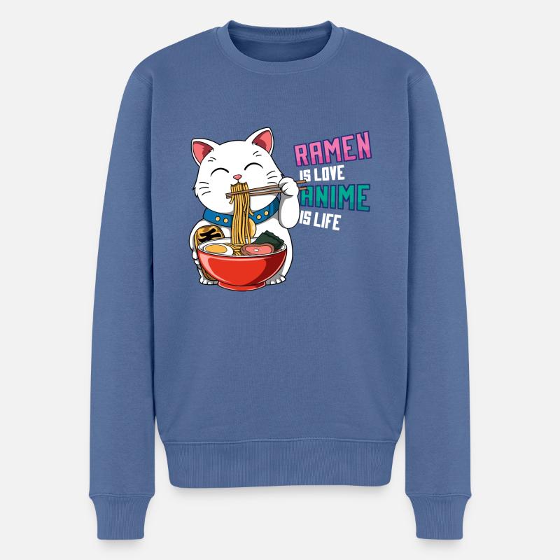 Anime und Ramen Maneki Neko - Otaku-Nudelsuppe - Männer Premium Bio Pullover - Taubenblau