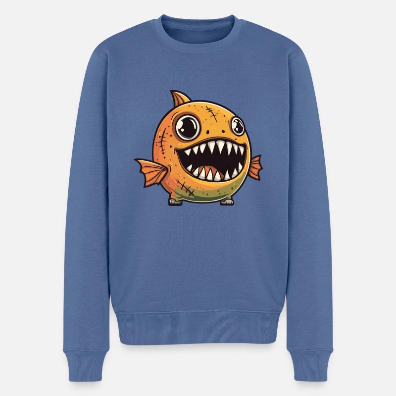 Piranha Poisson Halloween Zombie - Pull Premium bio Homme - bleu pigeon