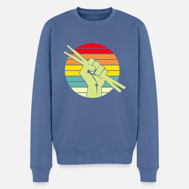Retro Sunset Drummer Drumstick Musician - Männer Premium Bio Pullover - Taubenblau