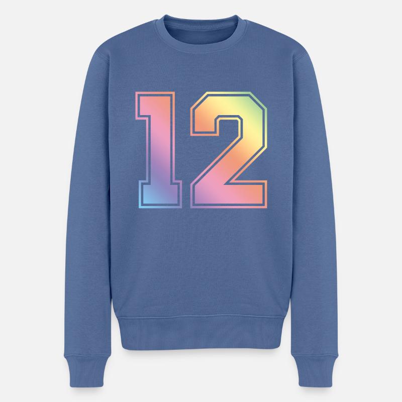 12 Zahl Bunt - Männer Premium Bio Pullover - Taubenblau