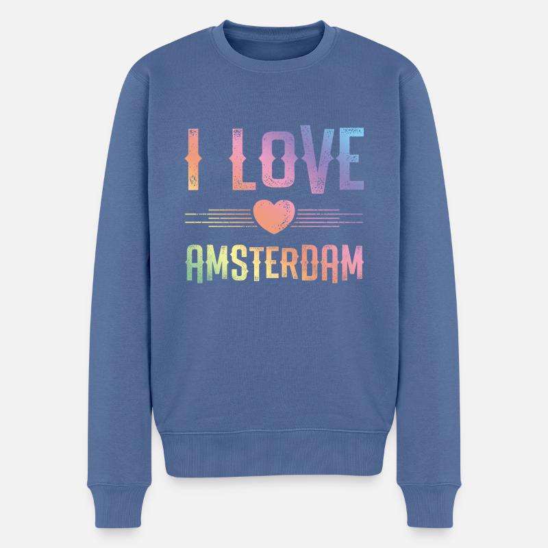 I Love Amsterdam - Männer Premium Bio Pullover - Taubenblau