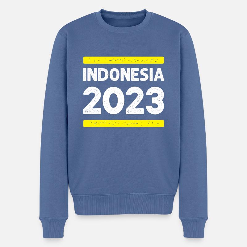 Indonesia 2023 - Männer Premium Bio Pullover - Taubenblau