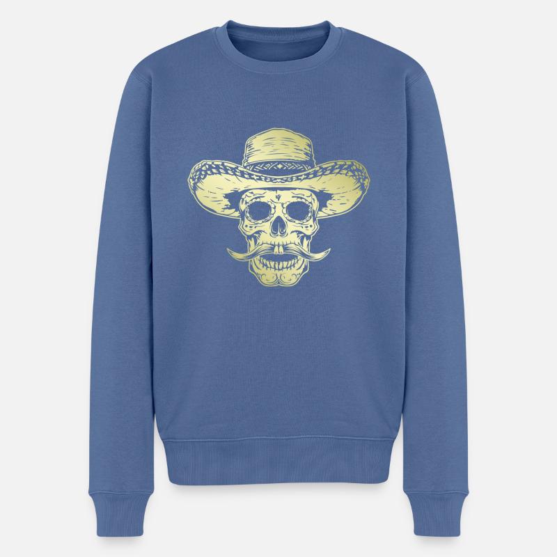 Crâne Mexicain Mexique Or - Pull Premium bio Homme - bleu pigeon