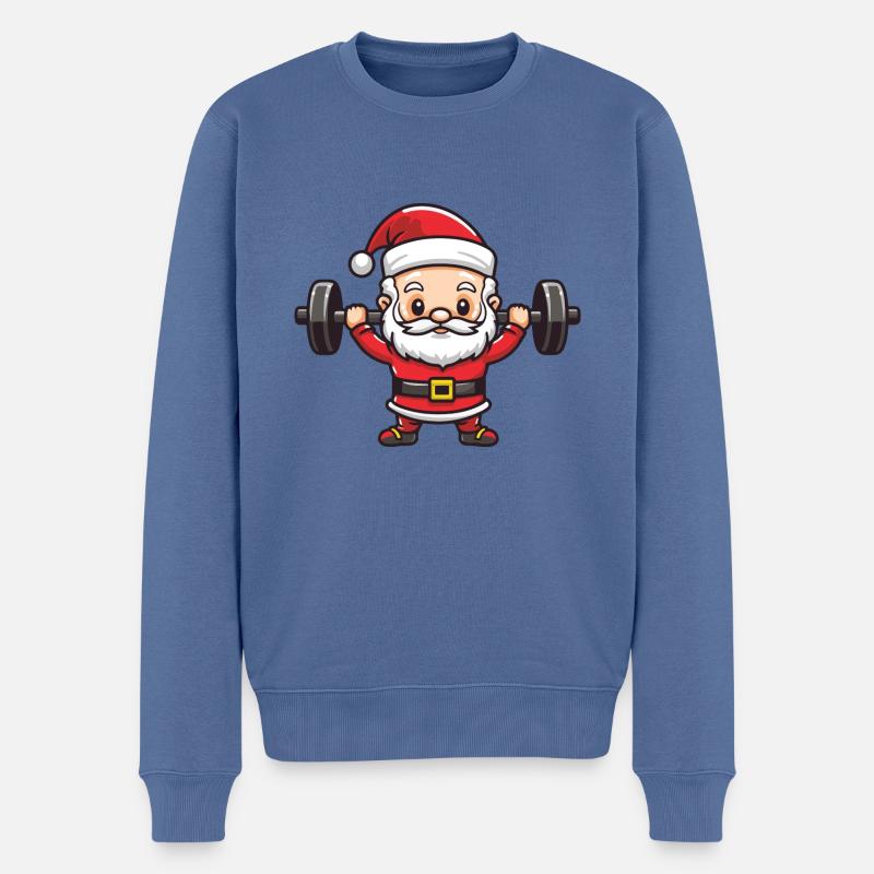 Père Noël haltères gym Noël - Pull Premium bio Homme - bleu pigeon