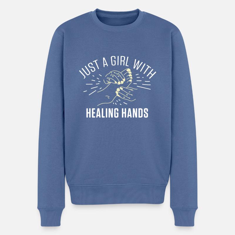 Mit heilenden Händen Physiotherapeut Gift - Männer Premium Bio Pullover - Taubenblau