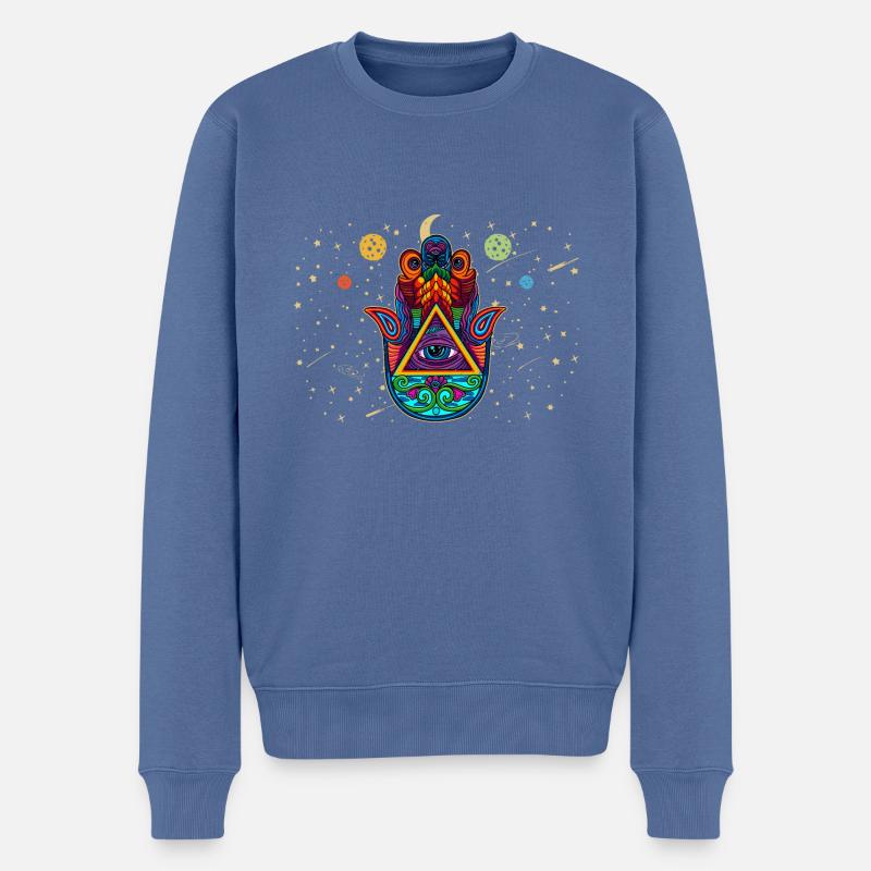 Talisman Hamsa Eye Fluchschutz Yoga Hindu - Männer Premium Bio Pullover - Taubenblau