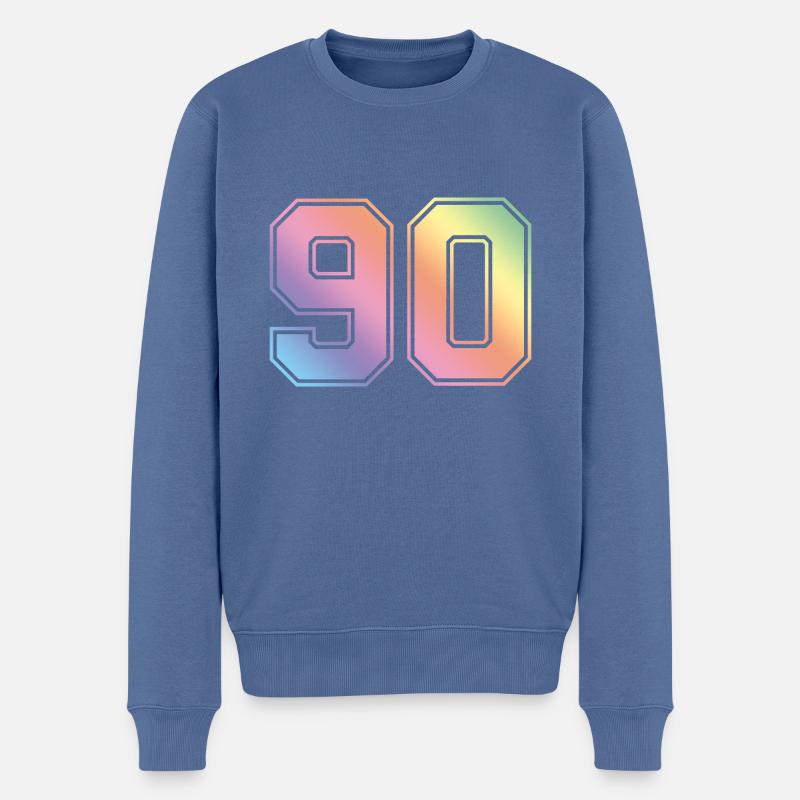 90 Zahl Bunt - Männer Premium Bio Pullover - Taubenblau