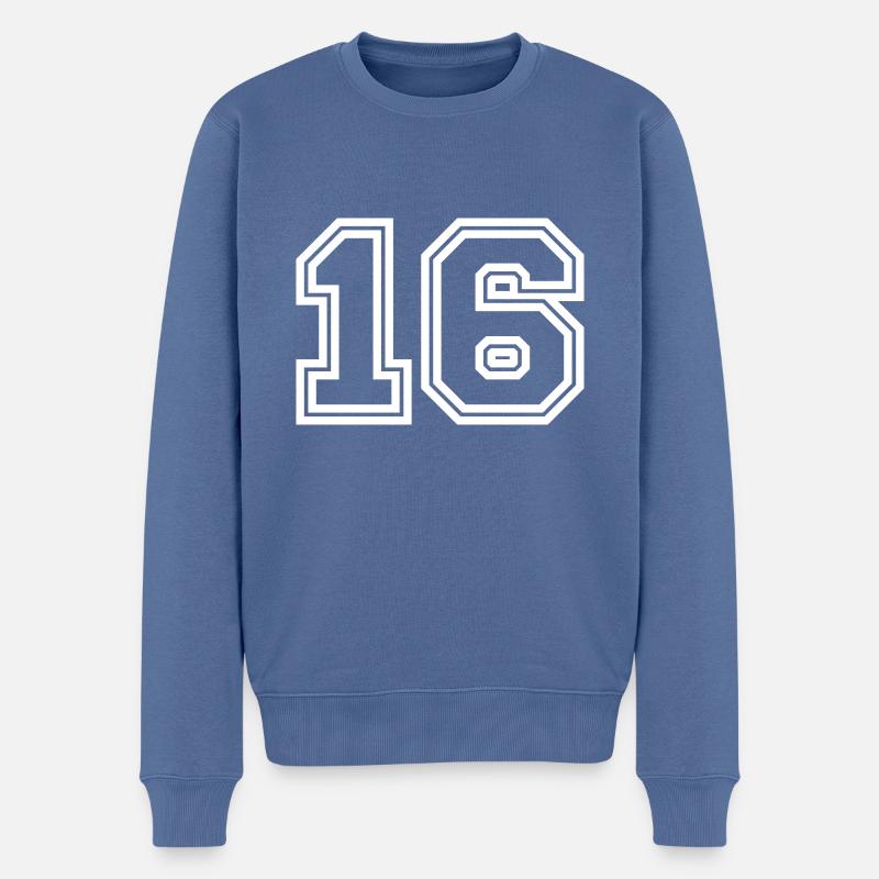 16 Zahl symbol - Männer Premium Bio Pullover - Taubenblau