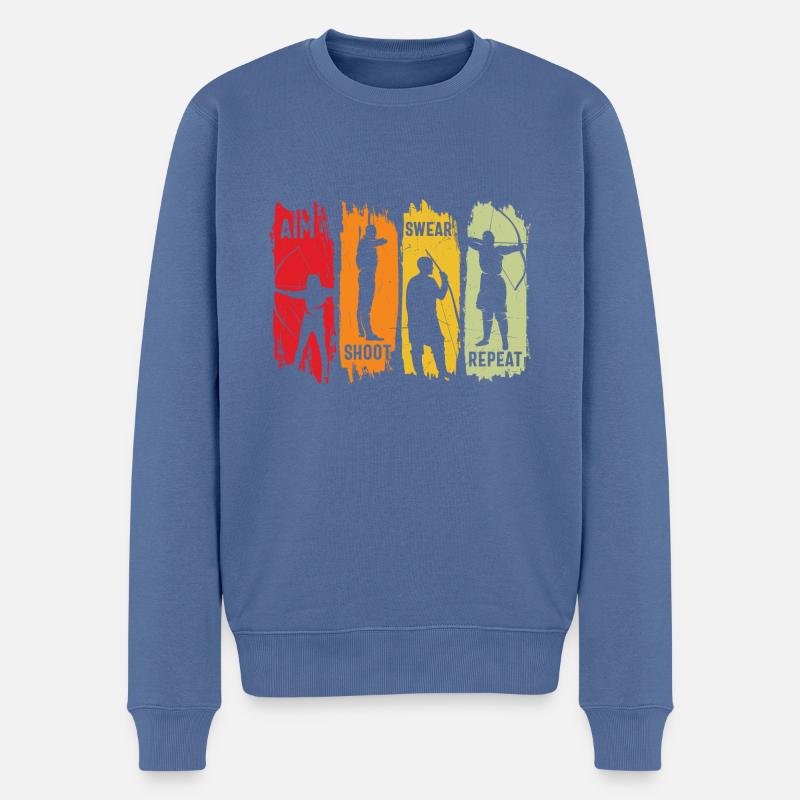 Aim Shoot Swear Repeat Archery Retro Sunset - Männer Premium Bio Pullover - Taubenblau
