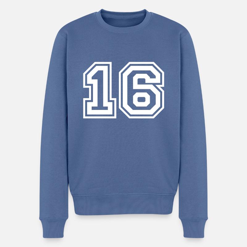 16 Zahl nummer - Männer Premium Bio Pullover - Taubenblau