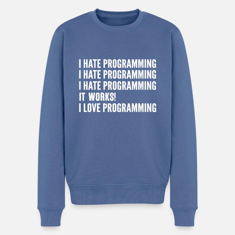 Jeg hader programmering. Softwareudvikler G - Økologisk premium-sweatshirt til mænd - dueblå